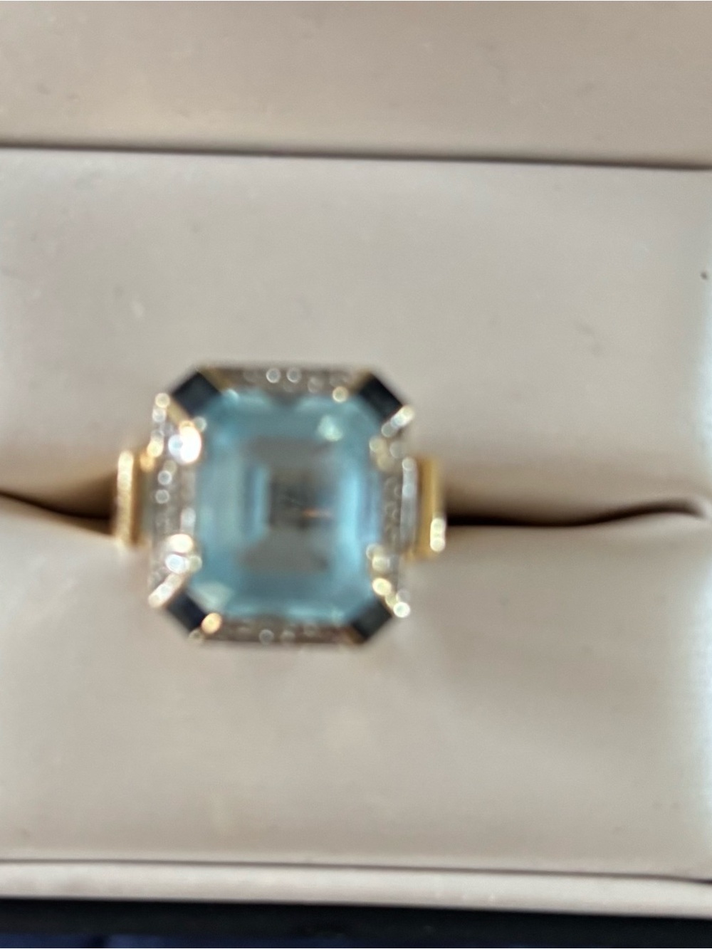 14K Yellow Gold Blue Topaz Ring with Sapphire and Diamond Accents - Picture 3 of 6
